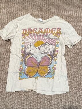 La Luna 'Dreamer' Butterfly Graphic Tee in Cream with Pink & Yellow